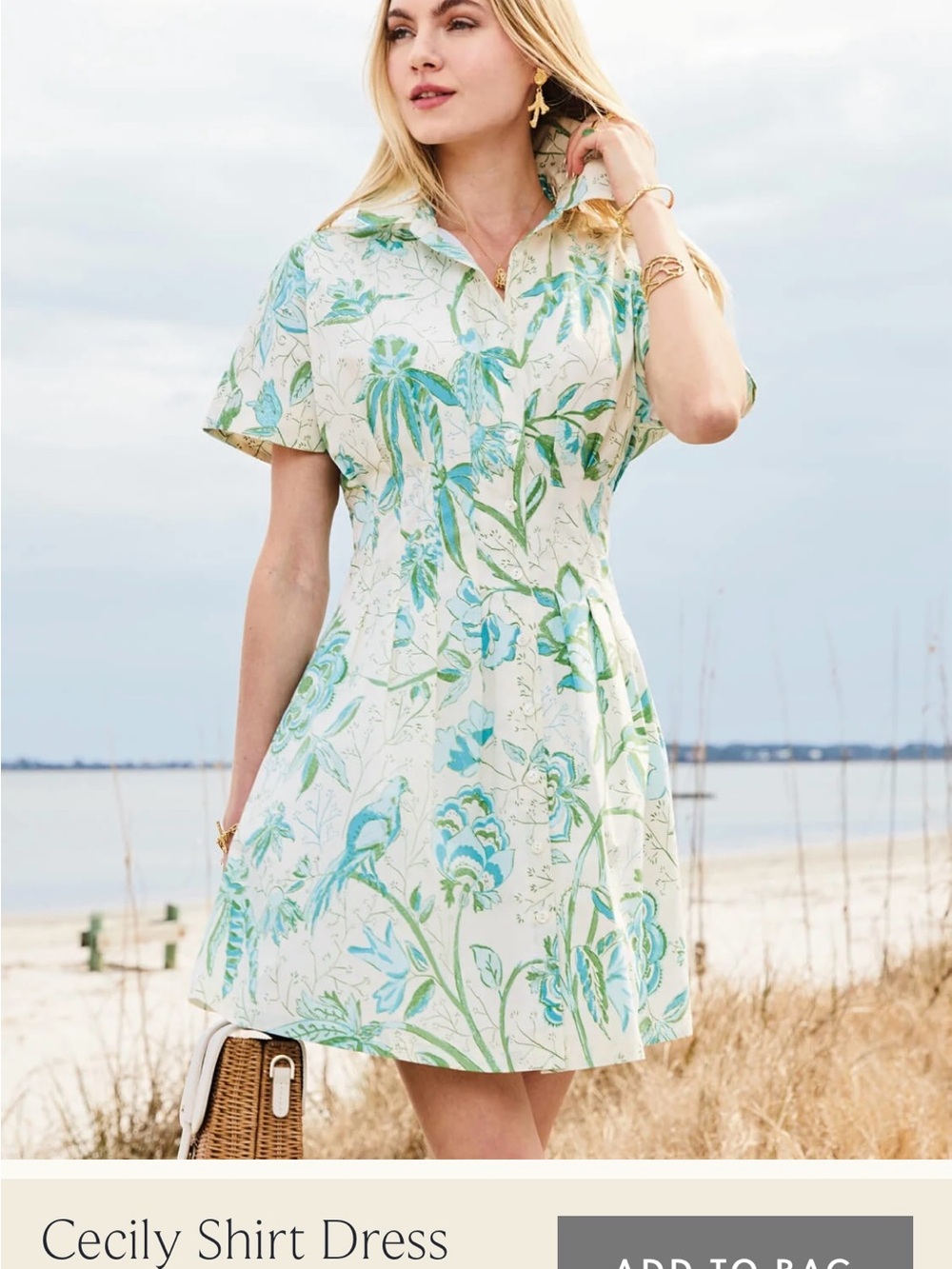 Spartina 449 Cream Shirt Dress with Aqua and Green Floral